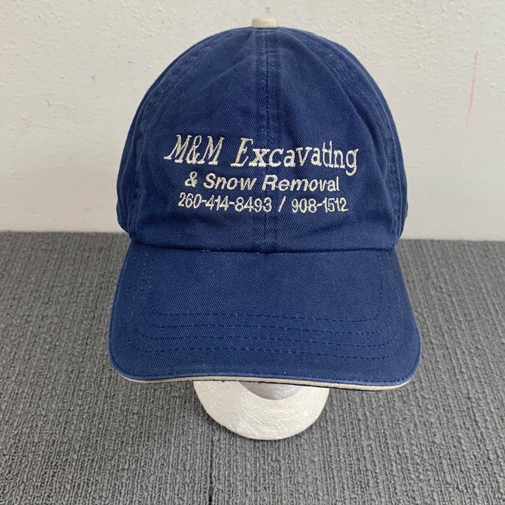 M&M Excavating & Snow Removal Baseball Hat Mens Adjustable Navy Blue Strapback